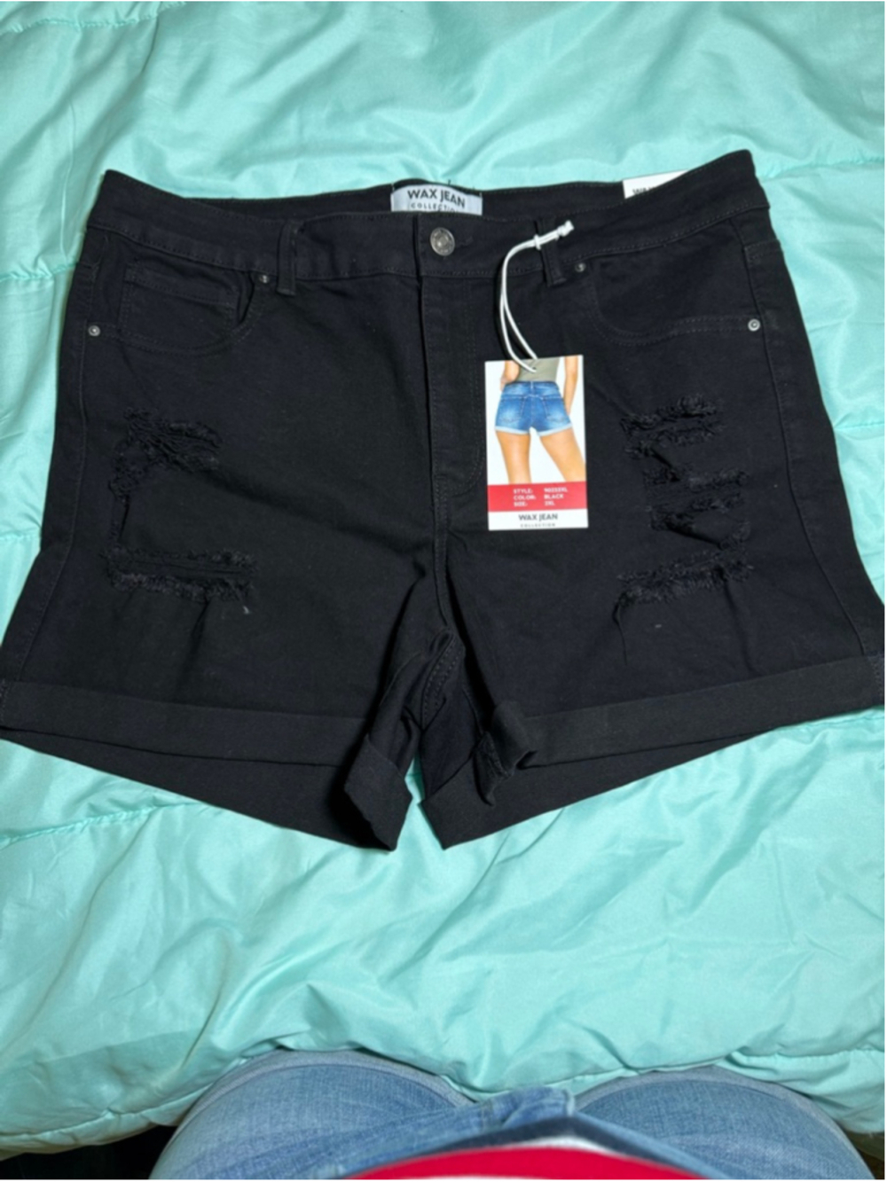 Women's WAX JEAN Black Distressed Jean Shorts Plus 2XL